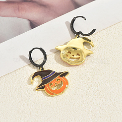 Cute Halloween Brass Enamel Pumpkin Hoop Earrings&nbsp;FC3379