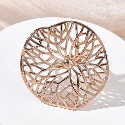 調節可能な304ステンレススチールカフリング  花  イオンプレーティング（ip）  ローズゴールド  36.5x37mm  内径：17mm&nbsp;RJEW-Z121-01RG-01