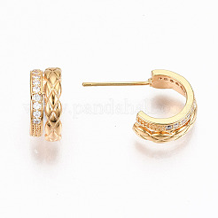 Brass Micro Pave Clear Cubic Zirconia Half Hoop Earrings&nbsp;KK-R117-034A-NF