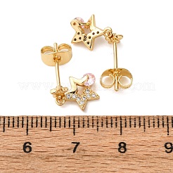 Brass Micro Pave Cubic Zirconia Star Dangle Stud Earrings&nbsp;EJEW-K267-22G