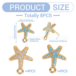 8Pcs 2 Colors Brass Micro Pave Cubic Zirconia Stud Earring Findings&nbsp;KK-TA0002-62