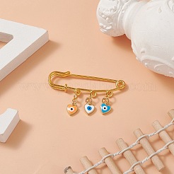 Rack Plating Brass Enamel Heart with Evil Eye Charms Safety Pin Brooch&nbsp;JEWB-BR00090