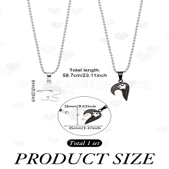 ステンレススチール製カップルハートペンダントボールチェーンネックレス1セット、女性用、男性用  ステンレス鋼色  ブラック  23.11インチ（58.7cm）&nbsp;NJEW-LP0001-61A