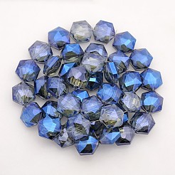 六角電気メッキフル虹ガラスビーズ連売りメッキ  多面カット  ミックスカラー  15x14x8mm  穴：1mm  約50個/連  30インチ&nbsp;EGLA-P015-M