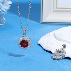 2個925スターリングシルバーマイクロパヴェクリアキュービックジルコニアペンダントセッティング  オープンバックセッティング  フラットラウンド  スエード生地スクエアシルバー磨きクロス1枚付き。  プラチナ  トレイ：9mm  21x19x7.5mm  穴：4x3.5mm&nbsp;STER-PH0005-06
