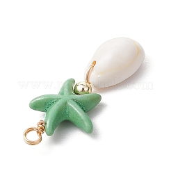 Starfish Dyed Synthetic Turquoise & Natural Cowrie Shell Pendants&nbsp;PALLOY-JF03553