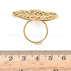 調節可能な304ステンレススチールカフリング  花  イオンプレーティング（ip）  ゴールドカラー  36.5x37mm  内径：17mm&nbsp;RJEW-Z121-01G-01