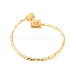 Clear Cubic Zirconia Flower & Rectangle Open Cuff Bangle&nbsp;BJEW-G652-04G