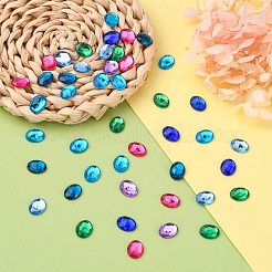 模造台湾アクリルラインストーンカボション  多面カット  フラットバックオーバル  ミックスカラー  10x8x3mm  約2000個/袋&nbsp;GACR-A008-8x10mm-M