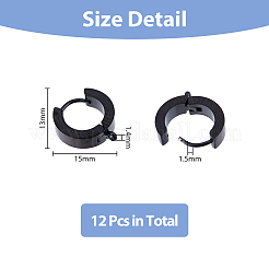 304ステンレススチール製ハギーフープピアス金具12個  垂直ループ付き  リング  電気泳動黒  15x13x4mm  穴：1.4mm  ピン：1mm&nbsp;STAS-UN0043-44
