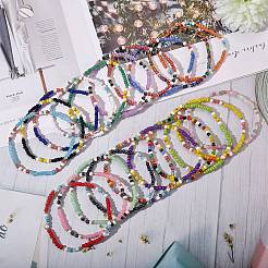 スパークリンググラスシードビーズストレッチアンクレットセット女性用  ミックスカラー  内径：2-3/4インチ（7cm）  20個/セット&nbsp;AJEW-SW00002