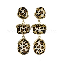 合金アクリルダングルスタッドピアス  長方形の長いヒョウ柄  ゴールドカラー  85x25mm&nbsp;EJEW-M075-01G-06