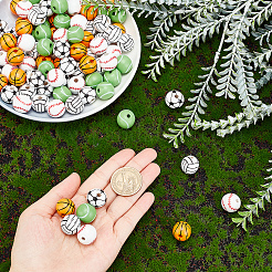100Pcs 5 Style Painted Natural Wood European Beads&nbsp;WOOD-SC0001-40