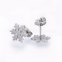 304ステンレススチールジュエリーセット  スタッドピアスとペンダントネックレス  ラインストーン付き  スノーフレーク  ステンレス鋼色  16.54インチ（42cm）  10.5x9x1mm  ピン：0.8mm&nbsp;SJEW-H137-01P