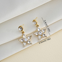 女性用合金ラインストーンスタッドピアス  スター  ゴールドカラー  34x20mm&nbsp;WG01128-02
