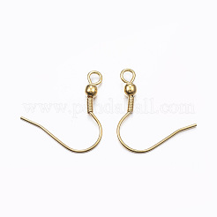 304ステンレススチールピアスフック  耳ワイヤー  水平ループ付き  24KGP本金メッキ  20x17mm  穴：2mm  ピン：0.8mm&nbsp;X1-STAS-L187-03G