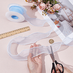 プラスチックパールの縁取りが付いた5ヤードのオーガンジープラスチックリボン  衣服、ドレス、縫製アクセサリー  ライトブルー  2-3/8インチ（60mm）&nbsp;OCOR-WH0101-185C