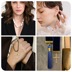 12Pcs 6 Styles Cross Alloy Rhinestone & Plastic Pearl Pendants & Link Findings Kits&nbsp;FIND-TA0007-90