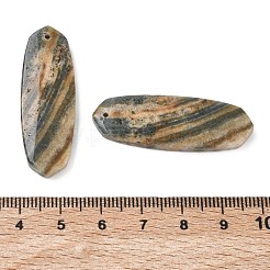 天然インド産グリーンラインジャスパーペンダント  マッチする幾何学的なチャーム  楕円形のチャーム  40.5x13.5~14x4.5~5mm  穴：1.2mm&nbsp;G-Z151-02B