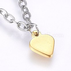 304ステンレススチールチャームブレスレット  カニカン付き  ハート  ゴールデン·ステンレス鋼色  7-7/8インチ（20cm）  2.5mm&nbsp;BJEW-F330-10GP-03