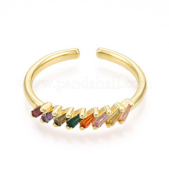 Brass Micro Pave Cubic Zirconia Cuff Rings for Women&nbsp;KK-T070-109