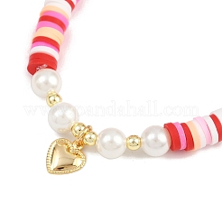 5Pcs 5 Colors 304 Stainless Steel Puffed Heart Charm Bracelets&nbsp;BJEW-JB12272