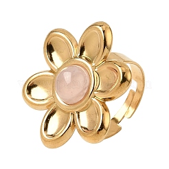 女性用304ステンレススチールカフオープンリング  花  天然なローズクォーツと  イオンプレーティング（ip）  ゴールドカラー  usサイズ7（17.3mm）&nbsp;GG-CBA7994-02G-15