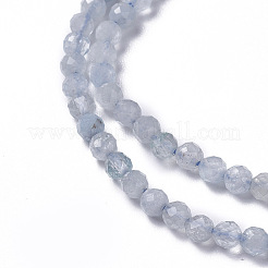 天然石アクアマリンビーズ連売り  多面カット  ラウンド  2~2.5x2mm  穴：0.2mm  約158~205個/連  15.7~16.7インチ（40~42.5cm）&nbsp;G-F596-26-2mm