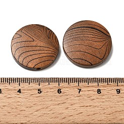 天然シマウッドビーズ  染め  フラットラウンド  サドルブラウン  25x5.5mm  穴：2mm&nbsp;WOOD-A026-16