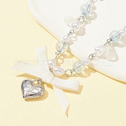 Alloy Heart with Word Pendant Necklace&nbsp;NJEW-FZ00004-13