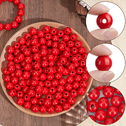 スプレー塗装された丸い天然シマウッドビーズ  レッド  16mm  穴：4mm  150個/セット&nbsp;WOOD-PA0001-81C-01