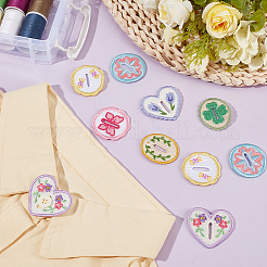 14Pcs 2 Bags Oval/Heart/Flat Round Polyester Embroidery Sew On Patches&nbsp;PATC-CY0001-75