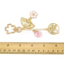 合金エナメルペンダントキーホルダー  回転式スナップフック留め具とガラスの丸型ペンダント付き  ゴールドカラー  兎  118mm&nbsp;HJEW-FS00052-03