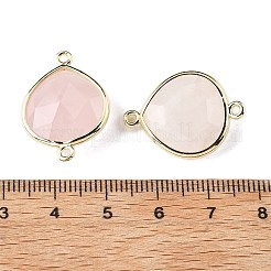 真鍮製コネクタチャーム  天然なローズクォーツと  ラックめっき  ティアドロップ  24.5x18x7mm  穴：1.6mm&nbsp;G-H323-01G-04