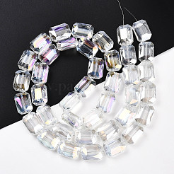 電気メッキ透明ガラスビーズ連売り  半分メッキ  多面カット  長方形  透明  18x13x7.8mm  穴：1mm  約40個/連  28.74インチ（73cm）&nbsp;EGLA-WH0005-02C-02