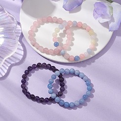 4Pcs Constellation 8mm Round Natural Amethyst & Rose Quartz & White Jade Imitation Aquamarine & White Jade Imitation Morganite Beaded Stretch Bracelets for Women&nbsp;BJEW-JB10633