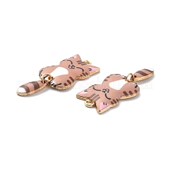 ライトゴールドラックメッキ合金エナメルペンダント  カドミウムフリー＆ニッケルフリー＆鉛フリー  猫のチャーム  ダークサーモン  38x15.7x3mm  穴：2mm&nbsp;ENAM-G210-01LG-02