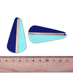 不透明な樹脂と木製のペンダント  ティアドロップ  ツートン  ミッドナイトブルー  58.1x28.5x3.1~4mm  穴：2mm&nbsp;RESI-T057-67A