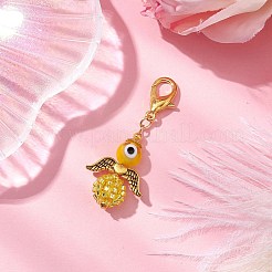 天使のガラスシードビーズペンダント装飾  バッグ飾り用の合金製ロブスター クロー クラスプ チャーム  ゴールド  48mm&nbsp;HJEW-MZ00085-03