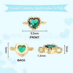 30Pcs 6 Colors Brass Cubic Zirconia Heart Links Connector Charms&nbsp;KK-PH0011-72