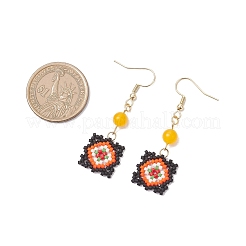 Handmade Glass Seed Beaded Window Lattice Pattern Dangle Earrings&nbsp;EJEW-MZ00560-01