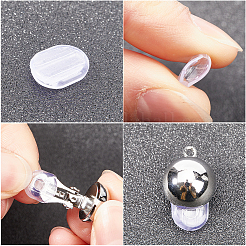 快適なシリコンイヤリングパッド120個。  クリップオンイヤリングクッション  クリップオンイヤリング用  透明  10x9x2mm  穴：8.5x1mm&nbsp;FIND-SP0001-03