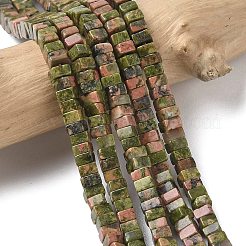 天然石ユナカイトビーズ連売り  正方形  4.5x4.5x2.5mm  穴：1mm  約46~51個/連  14.57~15.35''（37~39センチメートル）&nbsp;G-A280-C10-01