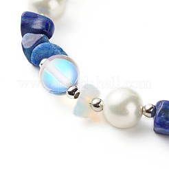 Natural Lapis Lazuli Chip Beaded Bracelet for Girl Women&nbsp;X1-BJEW-TA00019-04