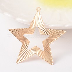 スターアイアンビッグペンダント  エッチングされた金属装飾  ライトゴールド  52x49.5x0.6mm  穴：1mm&nbsp;IFIN-K009-24KC
