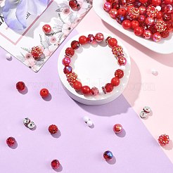 DIYビーズパーツキット 200個  真鍮ラインストーンとポリマークレイラインストーンビーズを含む  アクリル、プラスチック、樹脂、ガラスビーズ  レッド  6~12x3.8~10mm  穴：1~2.5mm&nbsp;DIY-CJ0003-47