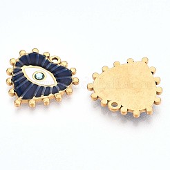 イオンプレーティング（IP）304ステンレススチールエナメルラインストーンペンダント  ナザールボンジュウ付きハート  18KGP本金メッキ  プルシアンブルー  19x20x2mm  穴：1.5mm&nbsp;STAS-T064-56B