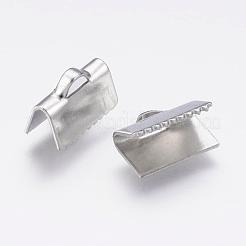 変色しにくい304ステンレススチールリボンカシメエンドパーツ  長方形  ステンレス鋼色  7x10mm  穴：1x3mm&nbsp;STAS-P168-03P