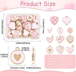 44個11スタイルアロイエナメルペンダント  ハート  バレンタインデーの  ピンク  10~17.5x9~16x1.5~3mm  穴：1.5~2mm  4個/スタイル&nbsp;ENAM-FS0004-27