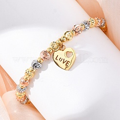 ブラススライダーブレスレット  304ステンレススチールペンダント付き  単語「love」付けのハート  10-5/8インチ（27cm）  ペンダント：12.5x11x1.5mm&nbsp;BJEW-C090-02G-E